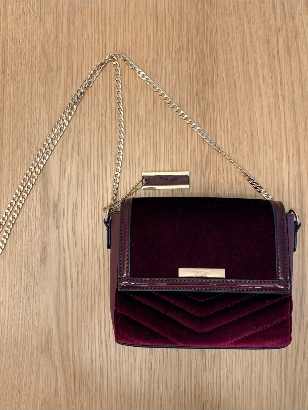 Velvet Burgundy Crossbody Bag with Gold Chain